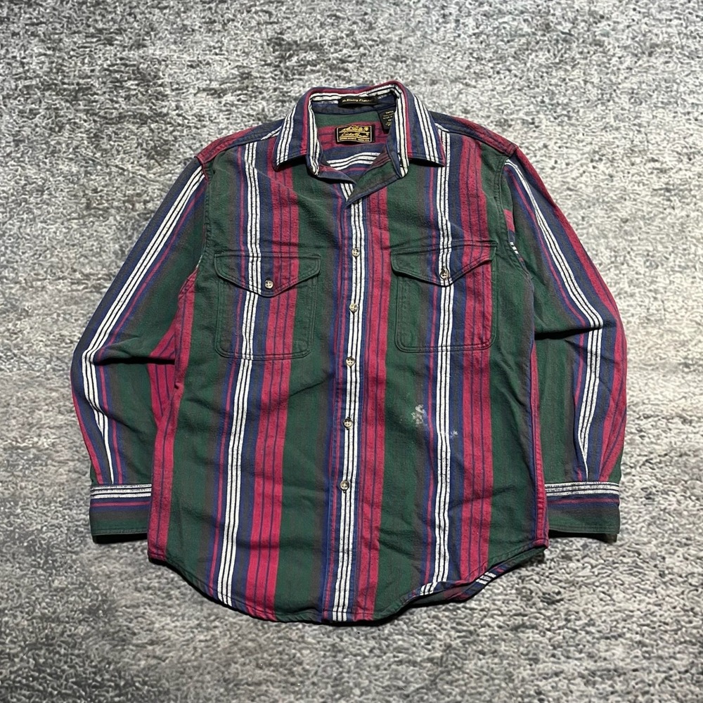 Vintage Eddie Bauer McKinley Flannel Shirt Long Sleeve Striped Mens Small Petite